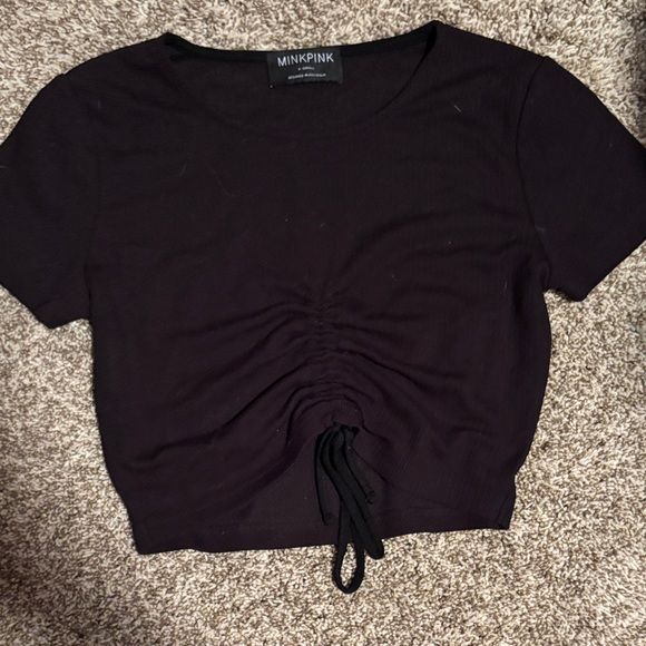 MINKPINK Black Ruched Short Sleeve Crop Top - Picture 4 of 5